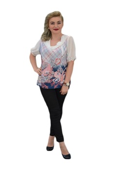 Bluza moderna de vara, alba cu design de trandafiri, D&J Exclusive, Alb/Roz Bluza moderna de vara, alba cu design de trandafiri, D&J Exclusive, Alb/Roz