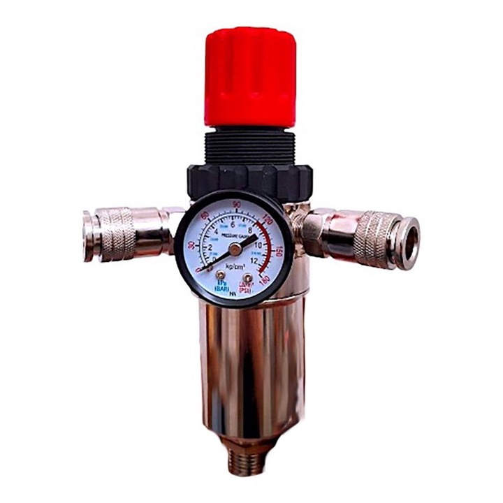 Regulator presiune 1/2" cu manometru si 2 cuple rapide