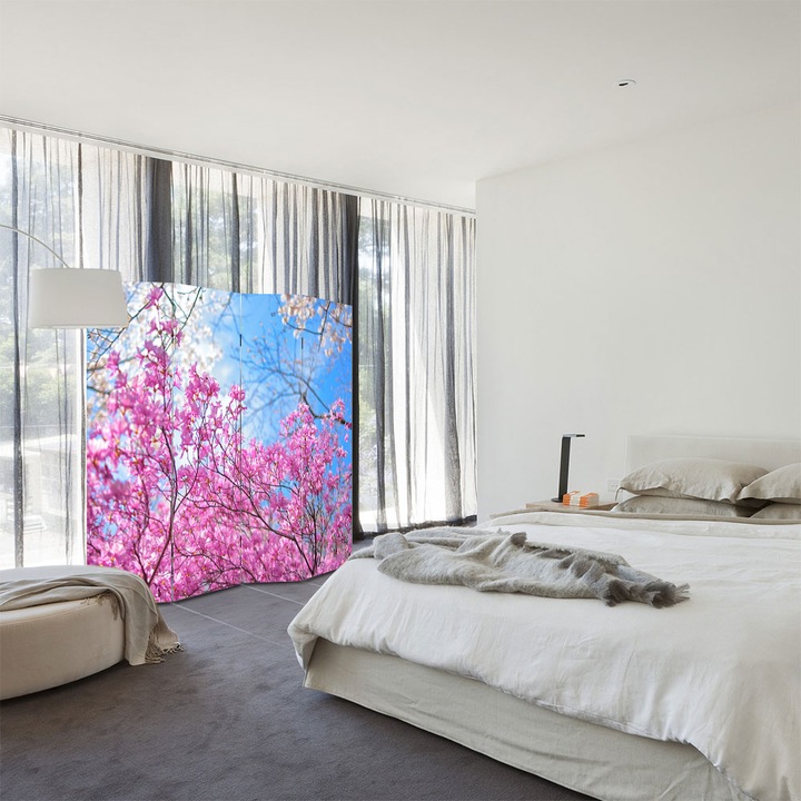 Paravan de Camera ArtDeco din 4 Panouri Peisaj De la roz la albastru 140 x 150 cm