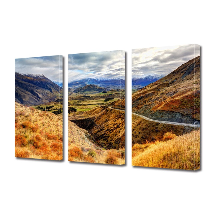 Set Tablouri Multicanvas 3 Piese Peisaj de Toamna cu Vale intinsa, 45 x 90 cm