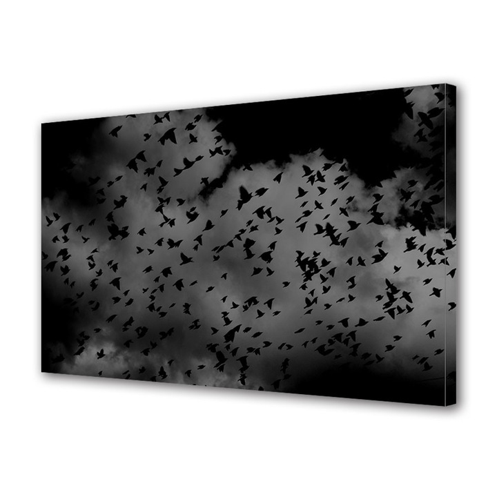 Tablou Canvas Halloween Stol de pasari pe cerul intunecat, 20 x 30 cm