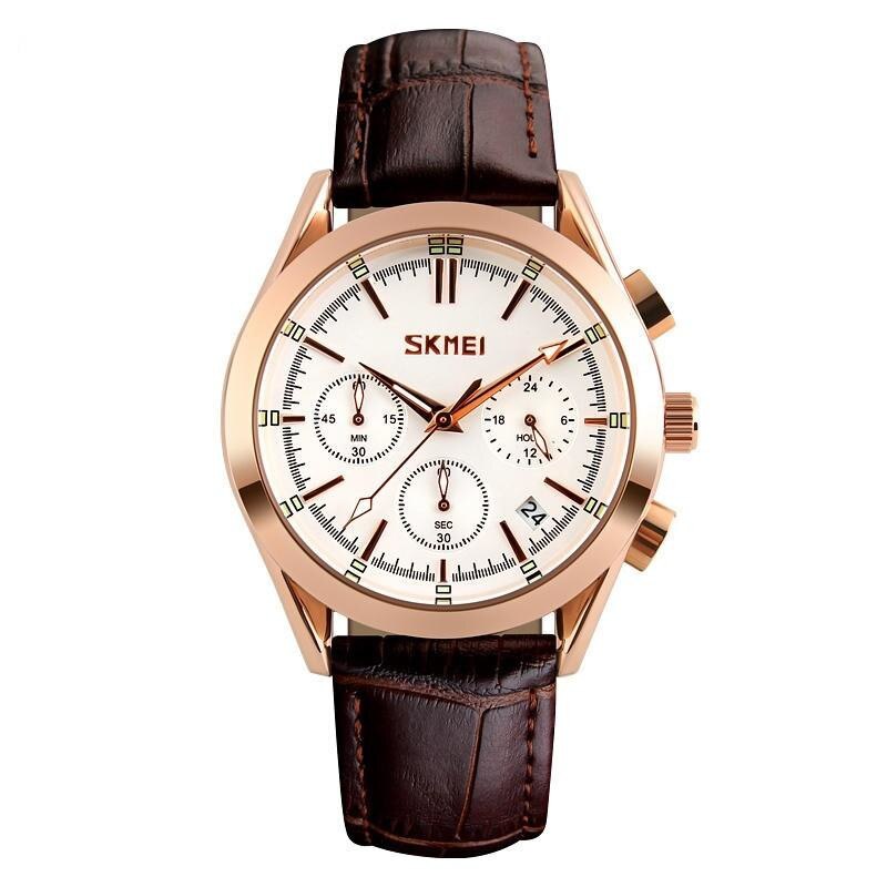 Ceas pentru barbati SKMEI CHRONODATE BROWN-ROSEGOLD-WHITE