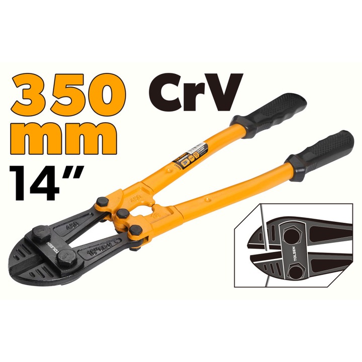 Cleste pentru taiat bolturi TOLSEN 350 mm (14"), Lama Cr-V, Finisaj negru anticoroziv, Constructie robusta, Taiere eficienta pentru tije, lanturi si suruburi, Industrial