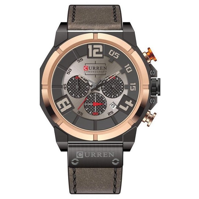 Ceas barbatesc elegant Curren Aquarider, maro-rose gold