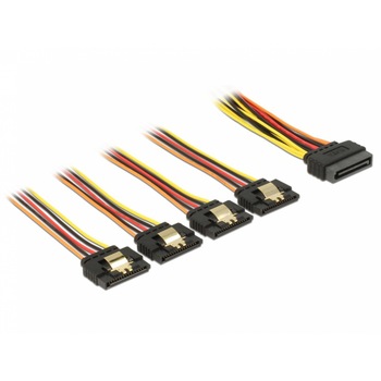 Cablu de alimentare SATA 15 pini la 4 x SATA 50cm, Delock 60158 Cablu de alimentare SATA 15 pini la 4 x SATA 50cm, Delock 60158