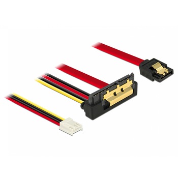 Cablu de date + alimentare SATA 22 pini 6 Gb/s cu clips la Floppy 4 pini mama + SATA 7 pini unghi jos/drept 30cm, Delock 85235 Cablu de date + alimentare SATA 22 pini 6 Gb/s cu clips la Floppy 4 pini mama + SATA 7 pini unghi jos/drept 30cm, Delock 85235