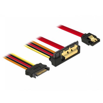 Cablu de date + alimentare SATA 22 pini 6 Gb/s cu clips la SATA 15 pini + SATA 7 pini unghi jos/drept 30cm, Delock 85229 Cablu de date + alimentare SATA 22 pini 6 Gb/s cu clips la SATA 15 pini + SATA 7 pini unghi jos/drept 30cm, Delock 85229