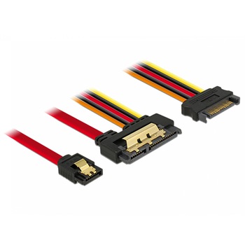 Cablu de date + alimentare SATA 22 pini 6 Gb/s cu clips la SATA 15 pini + SATA 7 pini 30cm, Delock 85228 Cablu de date + alimentare SATA 22 pini 6 Gb/s cu clips la SATA 15 pini + SATA 7 pini 30cm, Delock 85228