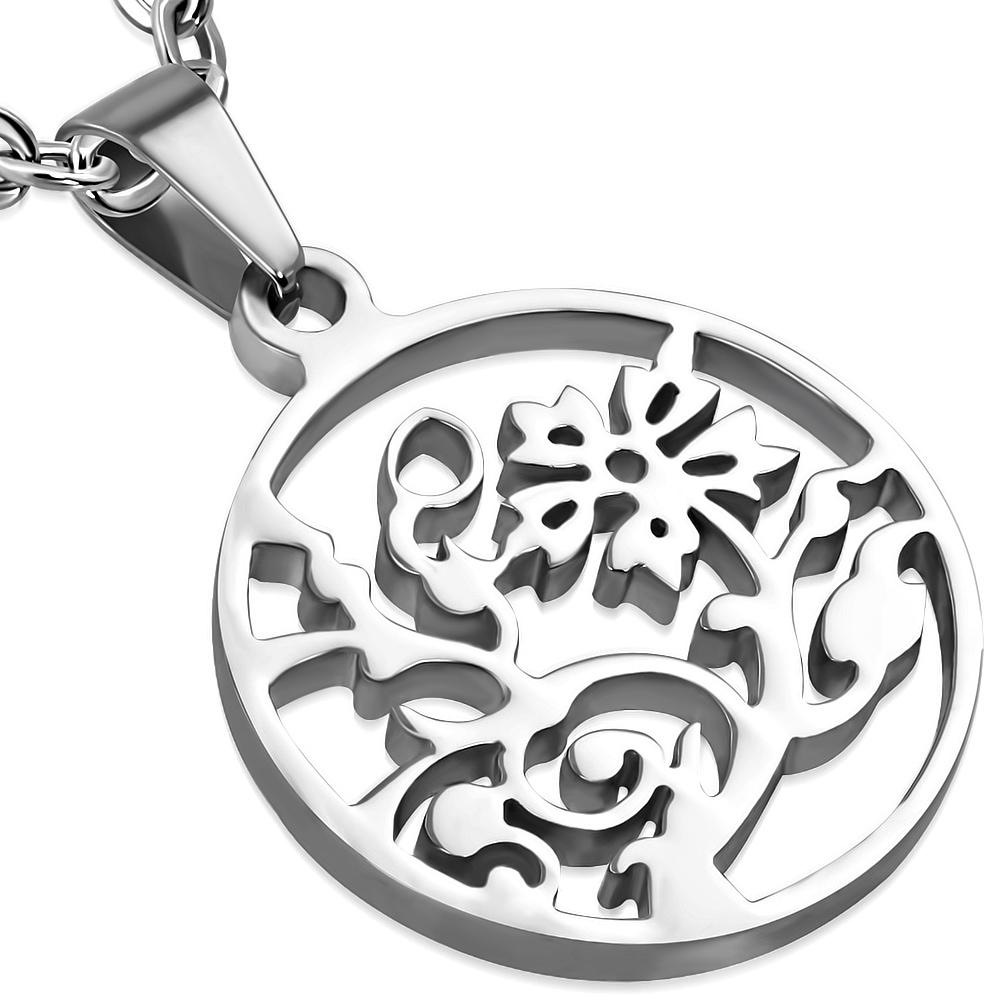 Pandant elegant din otel inox cu flori - BeSpecial 3451, 3,7, Argintiu