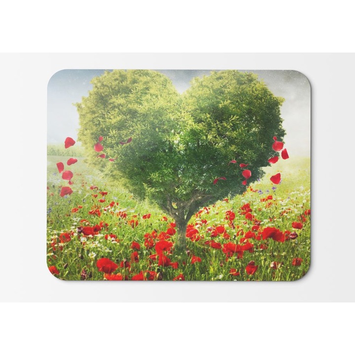 Mouse Pad Green Tree Love Heart Petals Poppies Heaven - 21.5 x 27 x 0.3cm
