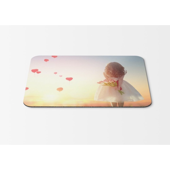 Mouse Pad Heart Shape Balloons Love Hearts Girl Tulips - 21.5 x 27 x 0.3cm