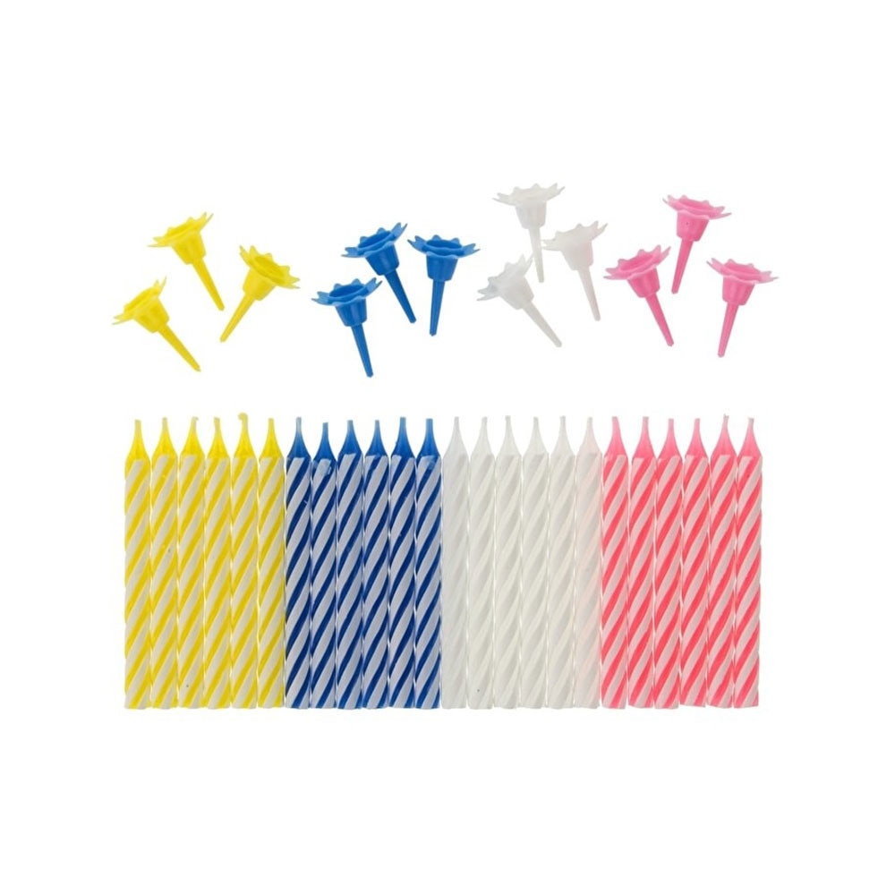 Set 24 de lumanari pentru tort cu 12 suporturi, 6 cm, multicolor