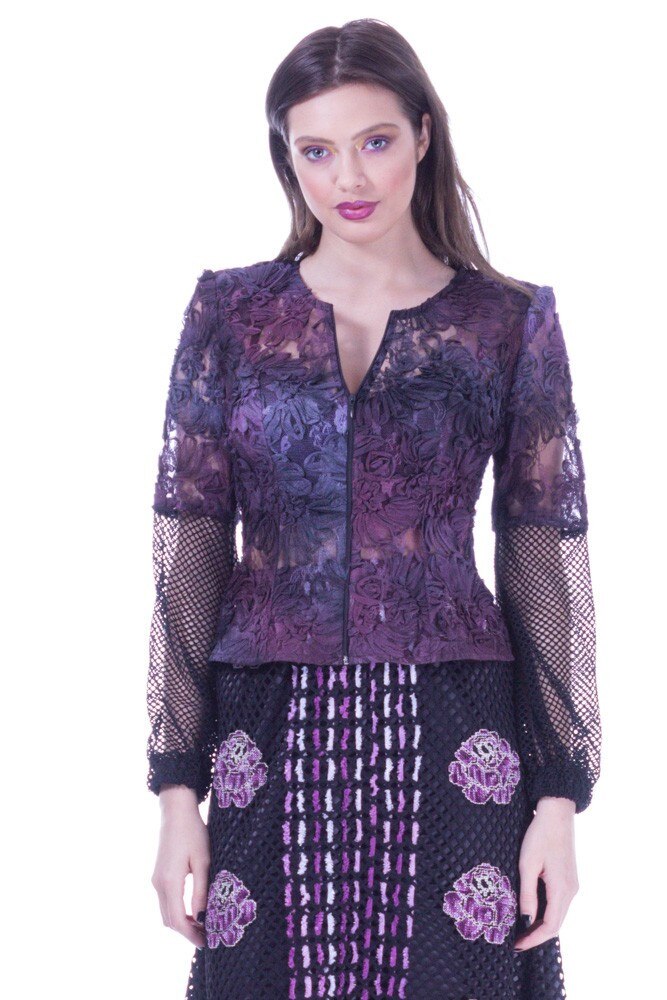 Bluza dantela pictata manual Liza Panait I-23E