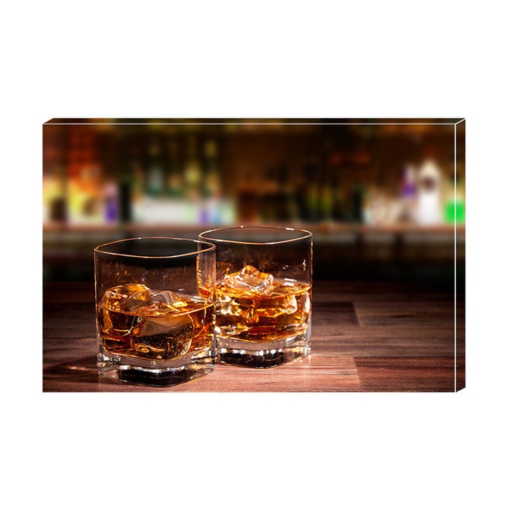 Tablou Canvas, Whiskey cu Gheata, Dimensiune 95 x 65 cm, Rama Lemn