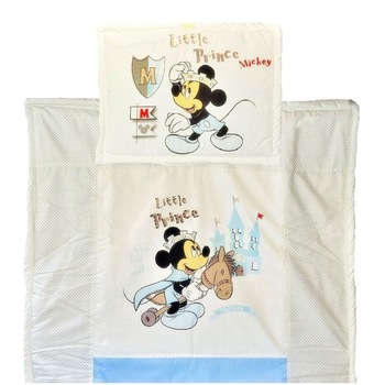 Lenjerie de pat 2 piese Disney Mickey Mouse cu fata de perna 30x40 cm si plic 90x135 cm, crem-bleu Lenjerie de pat 2 piese Disney Mickey Mouse cu fata de perna 30x40 cm si plic 90x135 cm, crem-bleu
