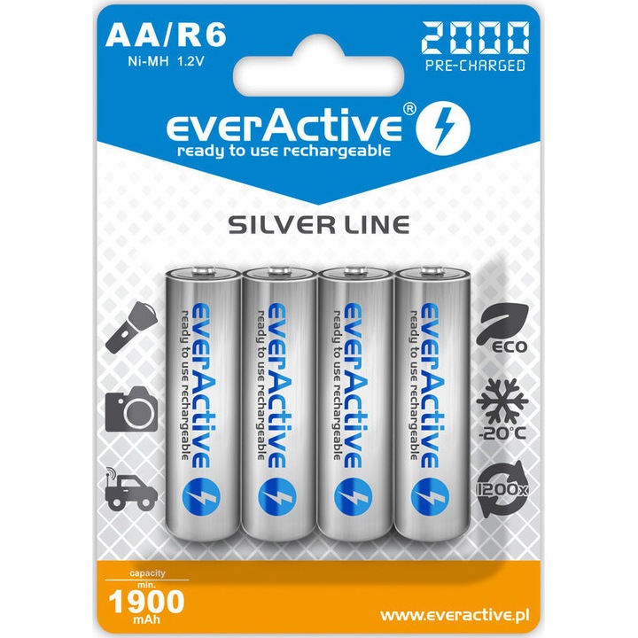 EverActive Silver Line R6 AA 2000MAH 1,2 V NI-MH újratölhető akkumulátor ceruza elem 4db