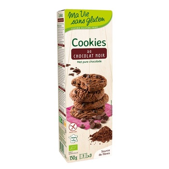 Biscuiti fara gluten cu ciocolata neagra 150g Biscuiti fara gluten cu ciocolata neagra 150g