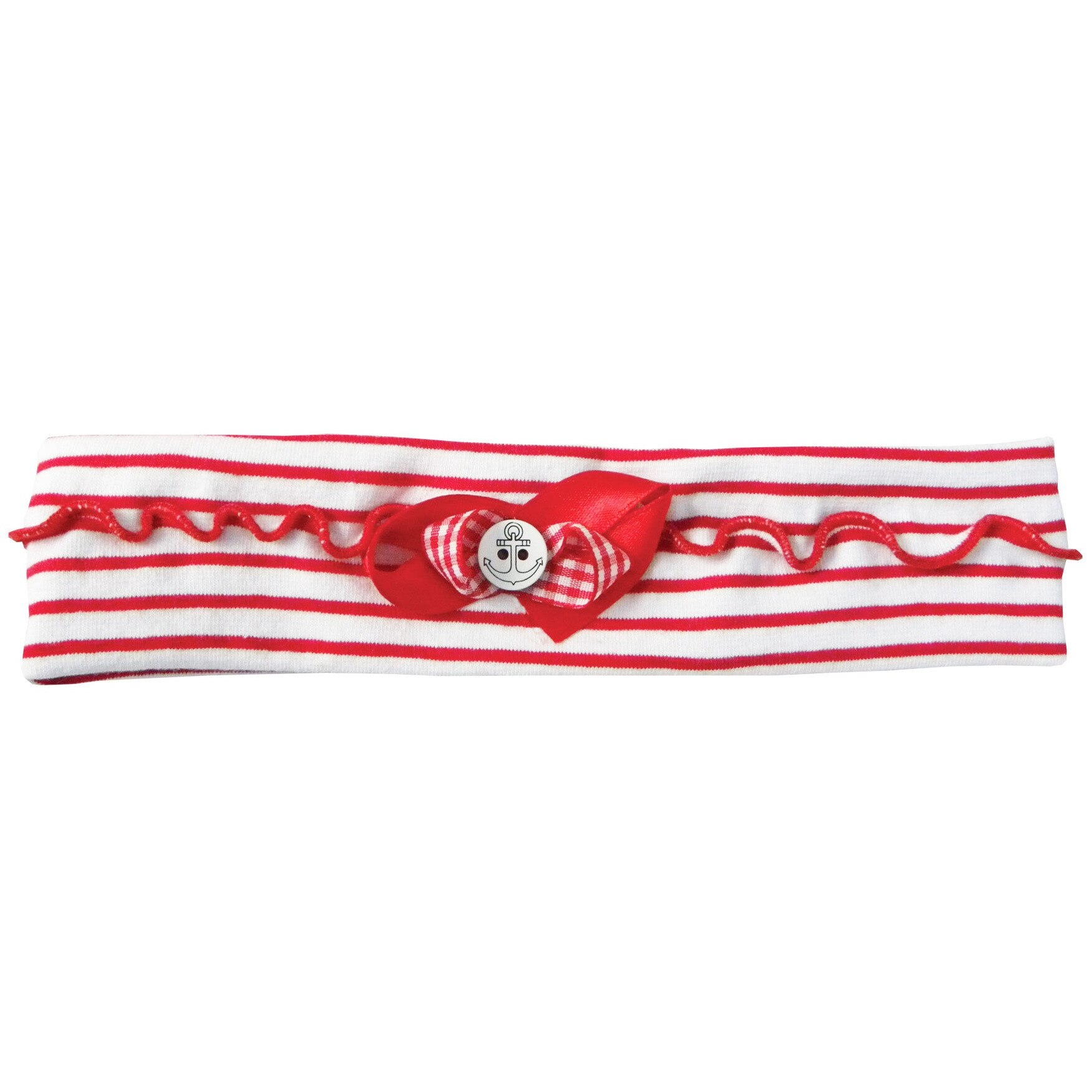 Bentita Piticot BT27 cu fundita si nasture, dungi alb-rosu, Alb/Rosu