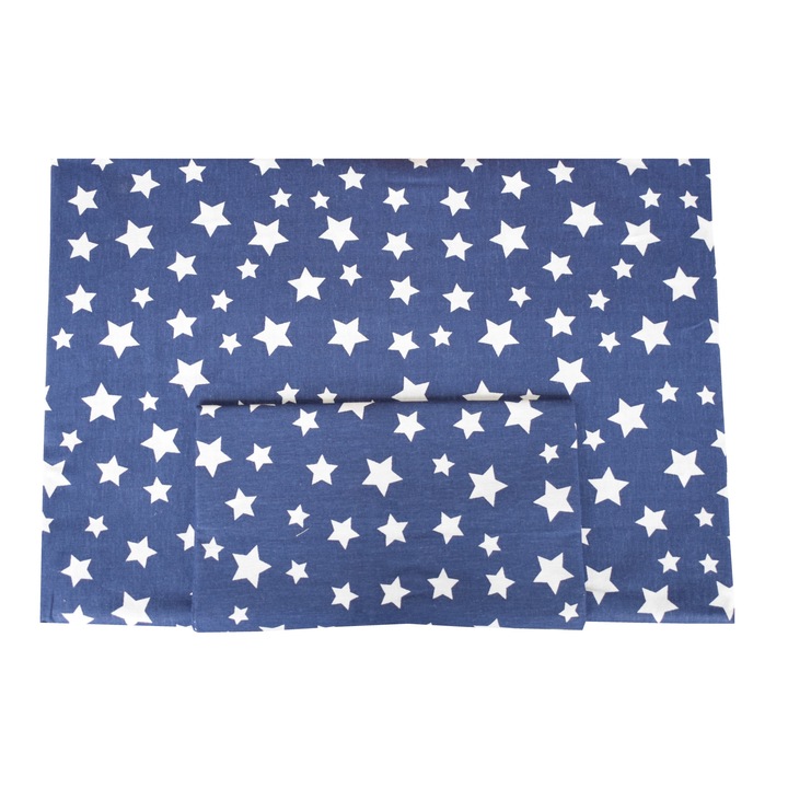 Lenjerie patut bumbac 100%, 3 piese, stelute, bleumarin