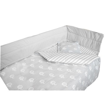 Lenjerie patut bumbac 100%, 3 piese, elefantei, gri Lenjerie patut bumbac 100%, 3 piese, elefantei, gri
