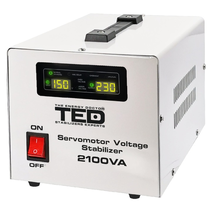 Stabilizator Retea Automat 2100VA 1200W cu Ecran LCD si ServoMotor cu 2 Iesiri Schuko, TED Electric