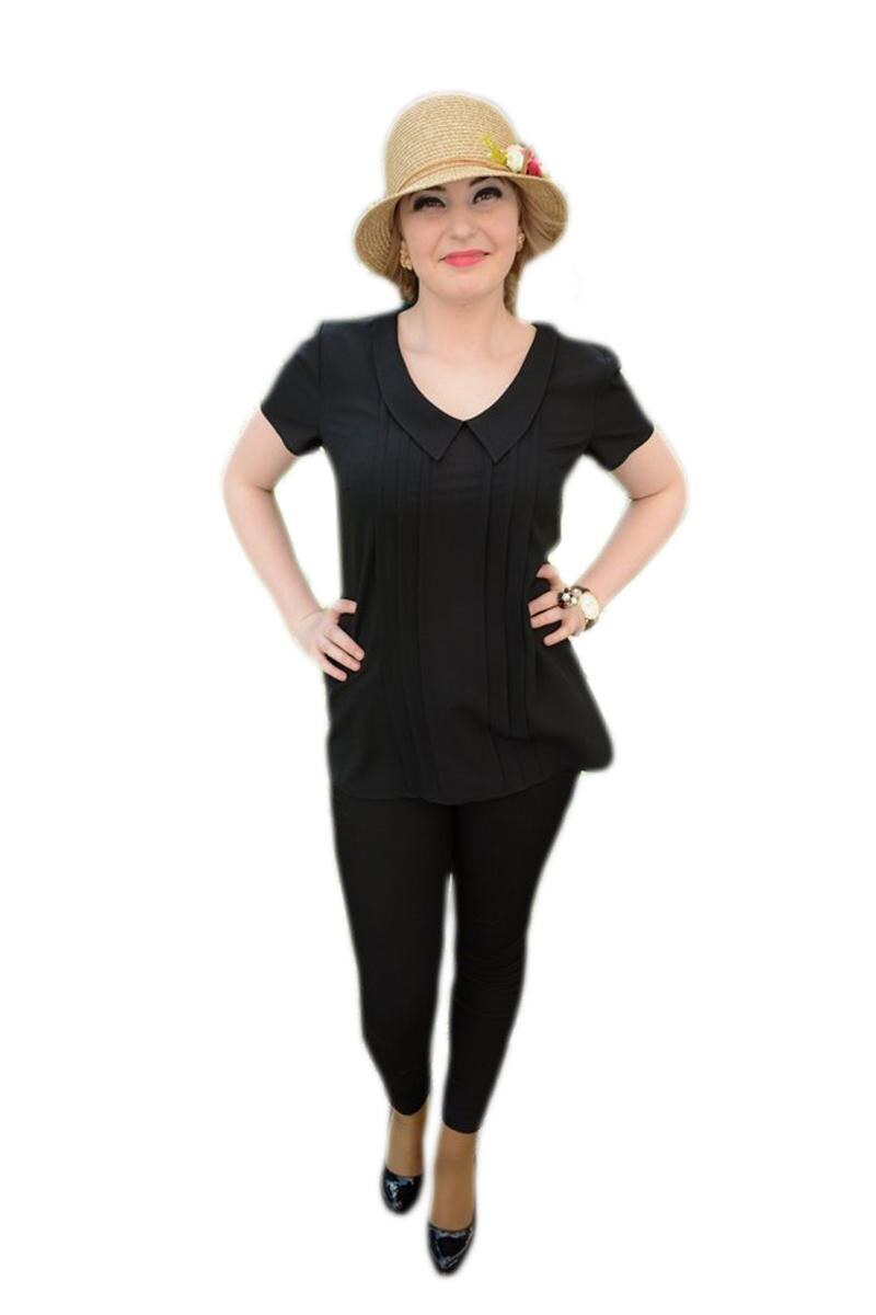 Bluza lejera, D&J Exclusive, cu guler, Negru