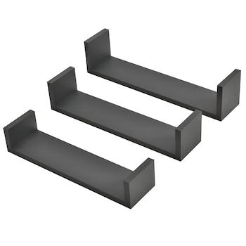 Set Design Retro Style, 3 rafturi perete Modell 9, en.casa, MDF, gri mat lacuit Set Design Retro Style, 3 rafturi perete Modell 9, en.casa, MDF, gri mat lacuit