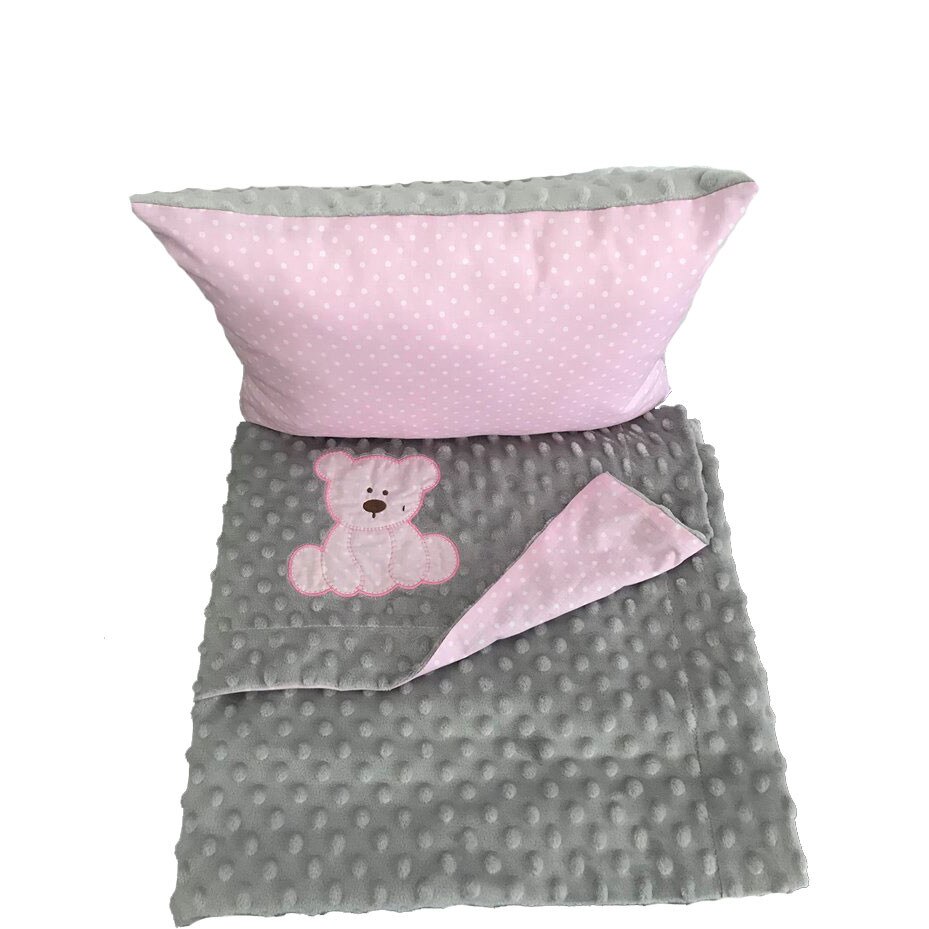 Paturica + perna, minky gri cu roz
