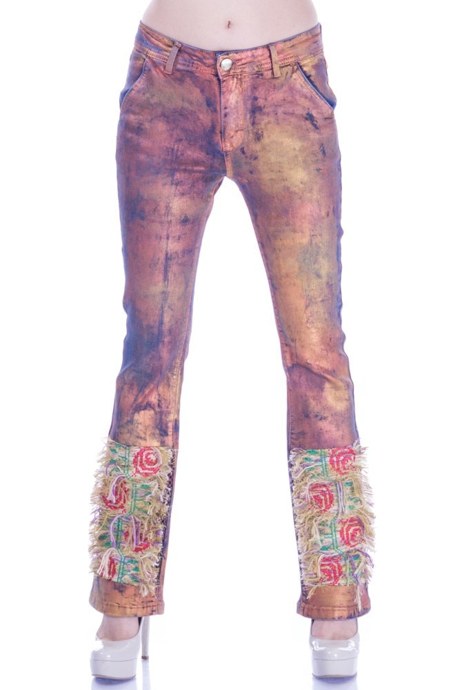 Pantalon denim cu broderie Liza Panait I-30E