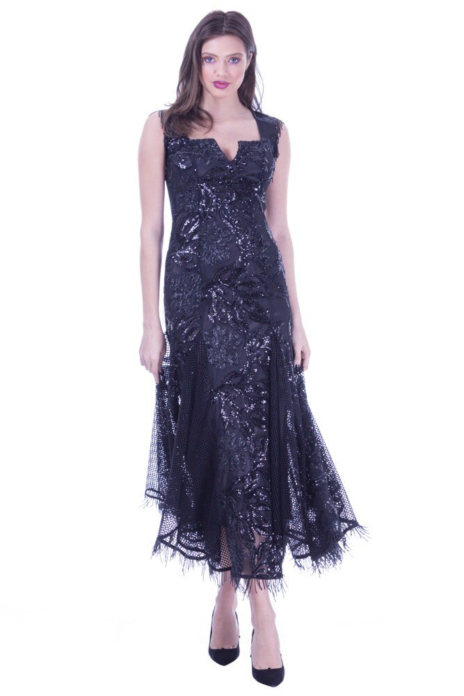 Rochie tul paietat negru Liza Panait I-16E