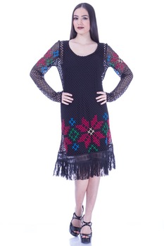 Rochie plasa neagra cu broderie manuala Liza Panait I-15E Rochie plasa neagra cu broderie manuala Liza Panait I-15E