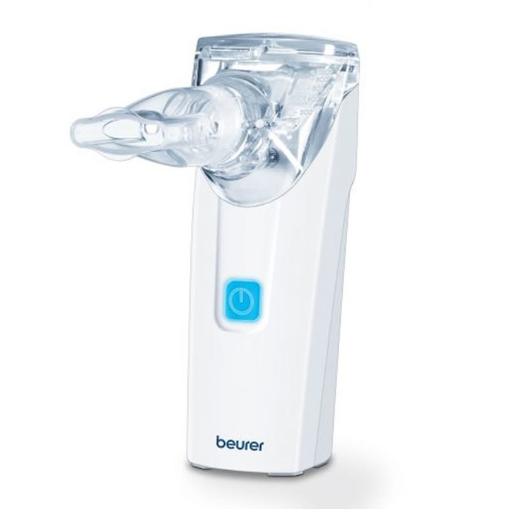 Aparat pentru aerosoli Beurer IH55, silentios, include baterii si alimentator, timp redus de inhalare, particula: 5.17 µm, procentaj mare de particule respirabile, putere de atomizare: > 0,25 ml/min, capacitate de umplere: max. 10 ml