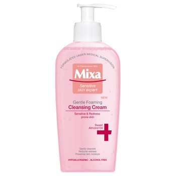 Crema de curatare spumanta Mixa pentru pielea sensibila, predispusa la roseata, 200 ml Crema de curatare spumanta Mixa pentru pielea sensibila, predispusa la roseata, 200 ml