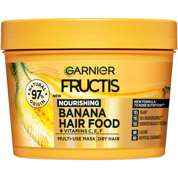 Masca pentru par Garnier Fructis Hair Food Banana, pentru parul uscat, 390 ml