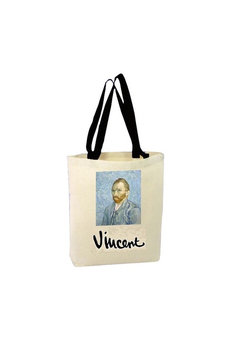 Geanta dama Vincent van Gogh, FELICANU, alb/bareta neagra