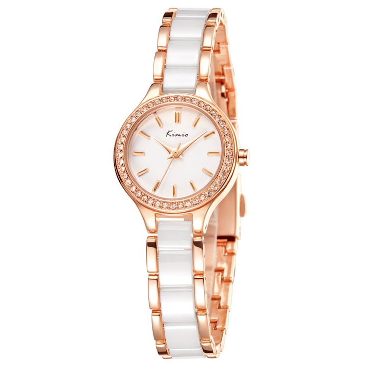 Дамски часовник Kimio Ceramic & Crystal, Розово злато