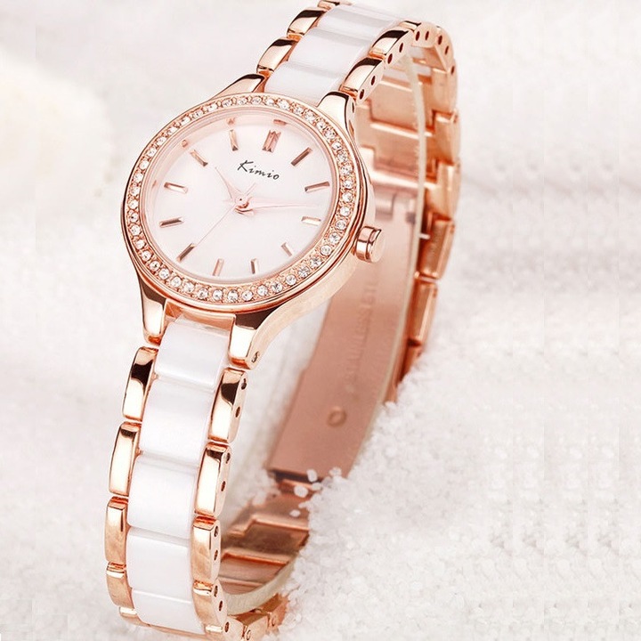 Дамски часовник Kimio Ceramic & Crystal, Розово злато
