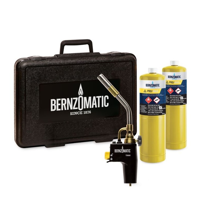 Bernzomatic TS8000 hegesztő/forrasztó készlet, gázégőfej, 2 x Pro/Max 400 gr gázpalack, táska