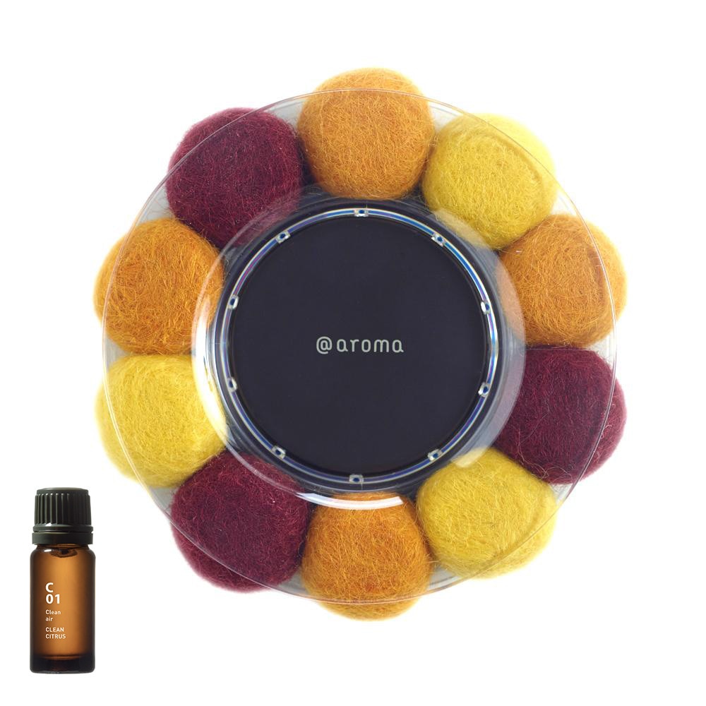 Kit Difuzor Bonbon (Yellow/Orange) Aromaterapie cu Bile din Pasla Confectionate Manual si 1 Ulei Esential Clean Citrus