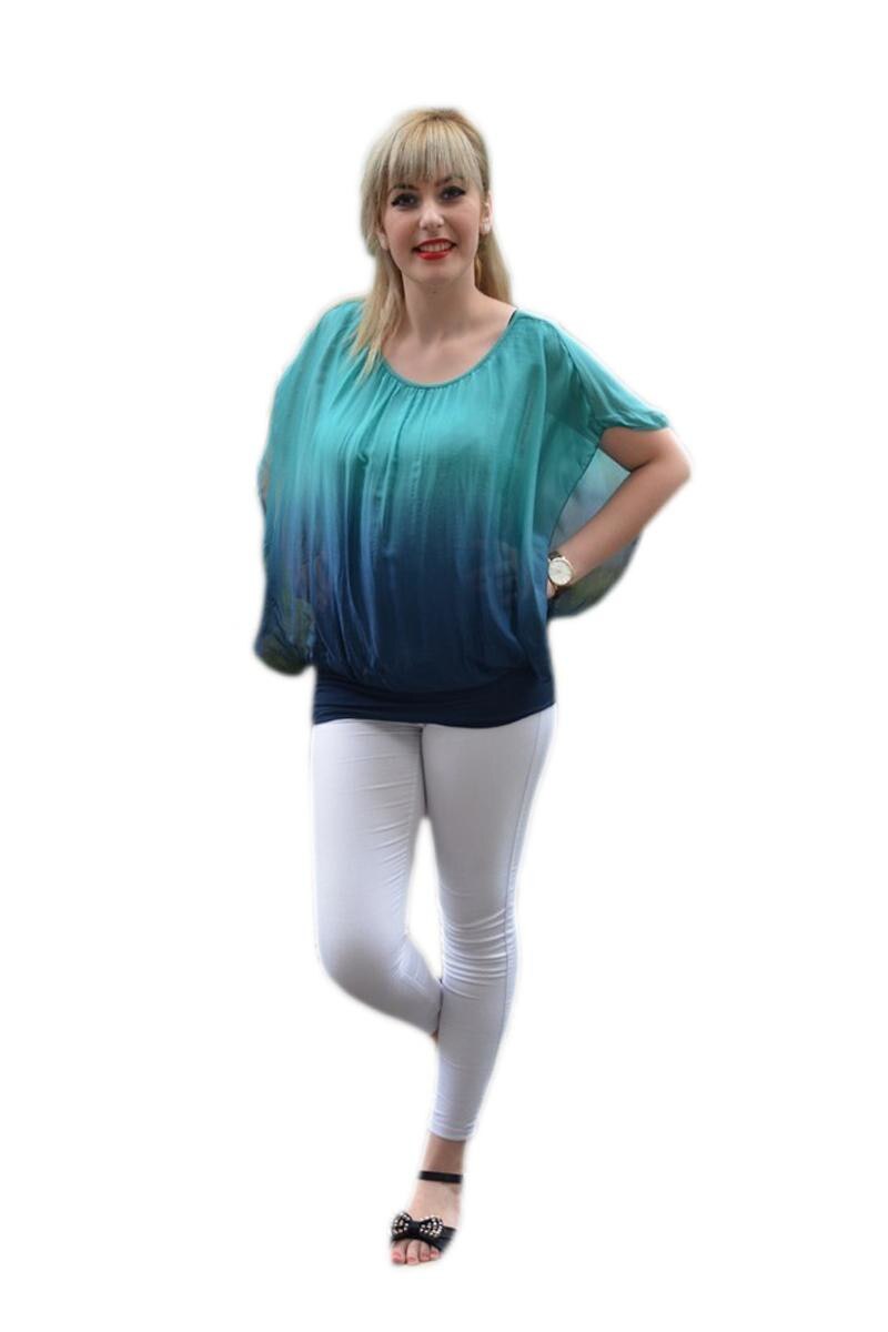Bluza rafinata, turcoaz-bleumarin, D&J Exclusive, Turcoaz