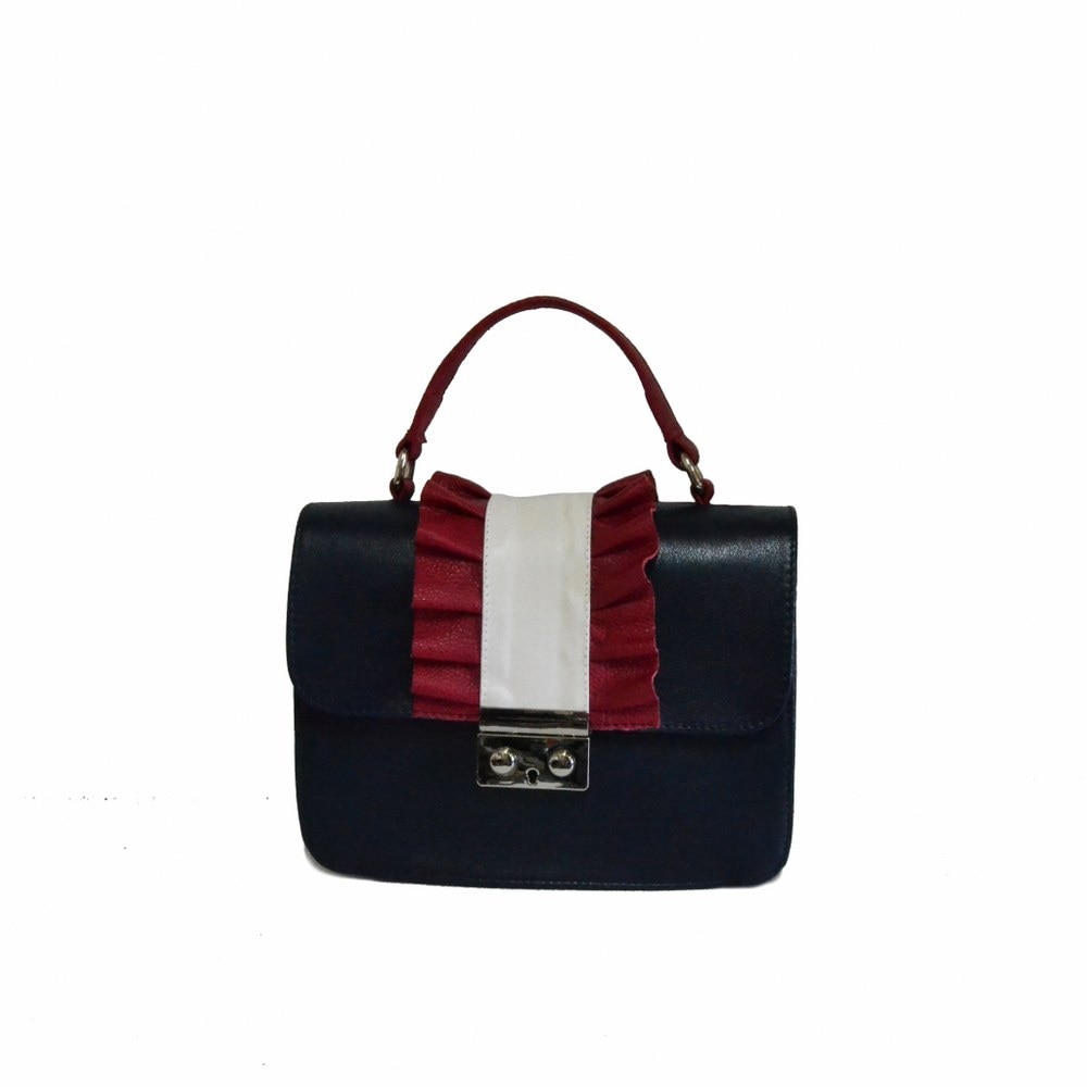Geanta dama,Zea,piele naturala,blue/rosu