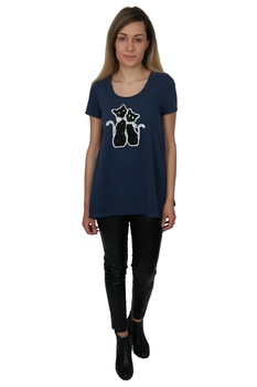 Bluza dama, Breel's, Casual, cu accesoriu 'pisici', Albastru/Denim Bluza dama, Breel's, Casual, cu accesoriu 'pisici', Albastru/Denim