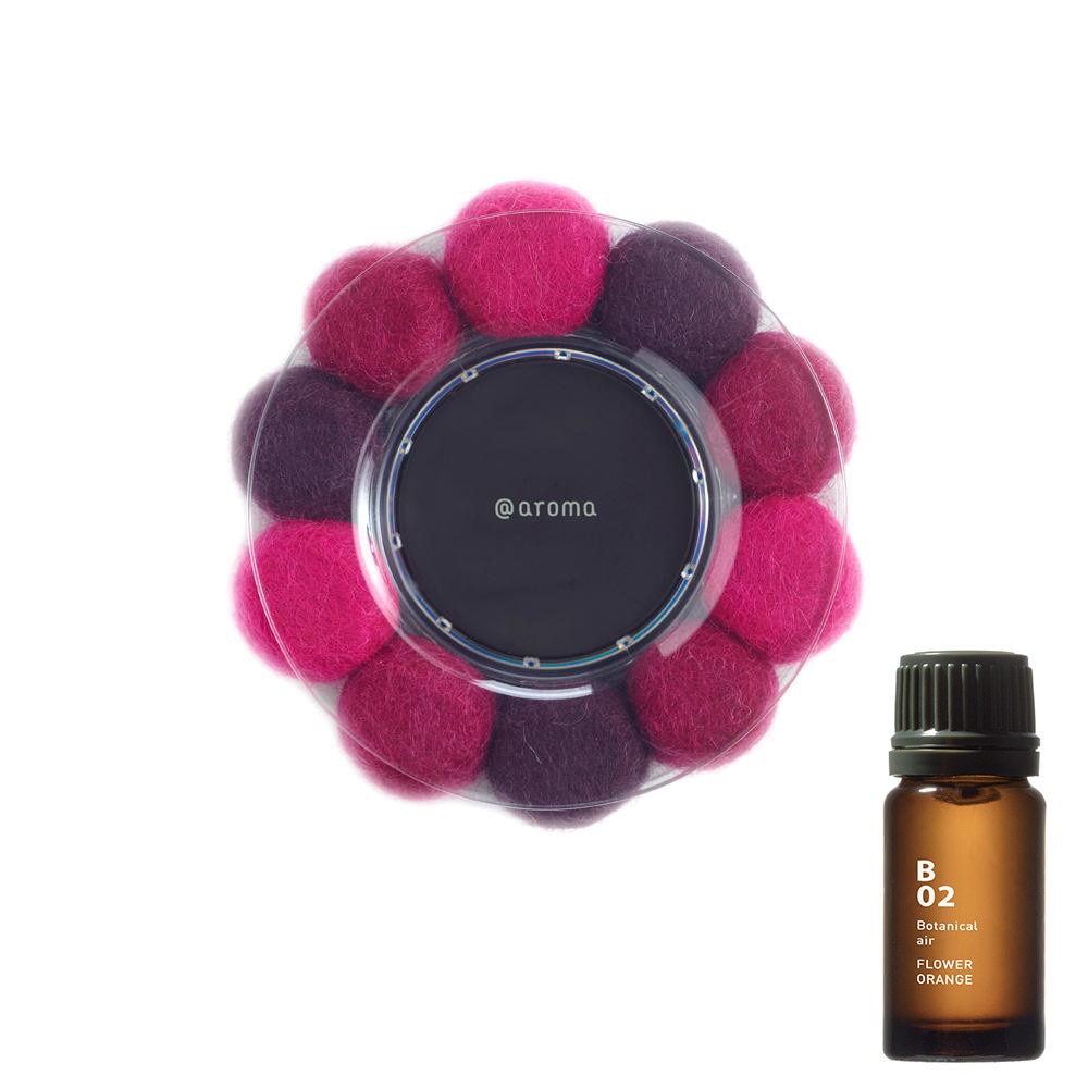 Pachet Difuzor Bonbon (Purple/Pink) Aromaterapie cu Bile din Pasla Confectionate Manual si 1 Ulei Esential Flower Orange