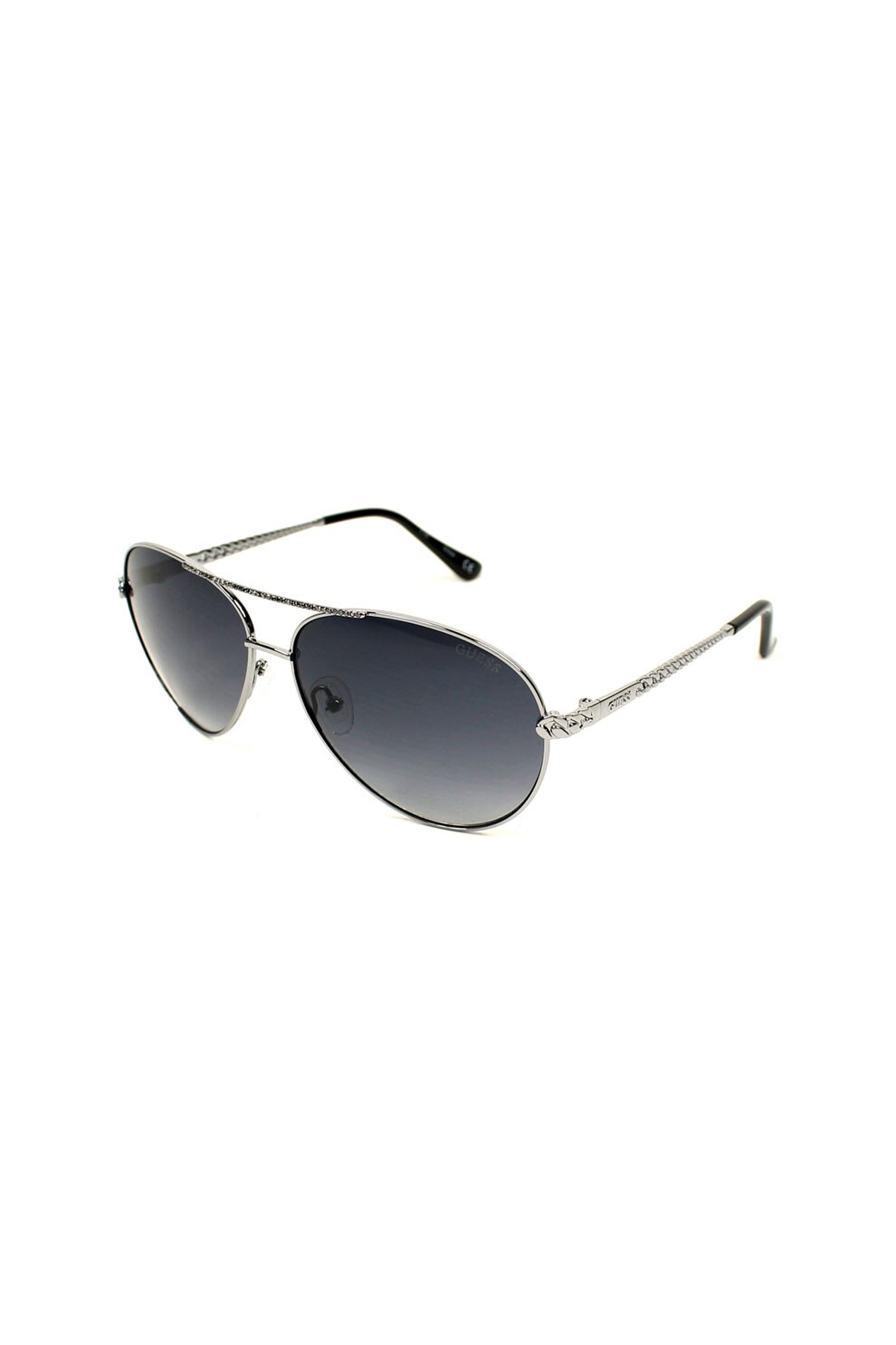 Guess, Ochelari de soare aviator cu rama metalica, Argintiu/Negru