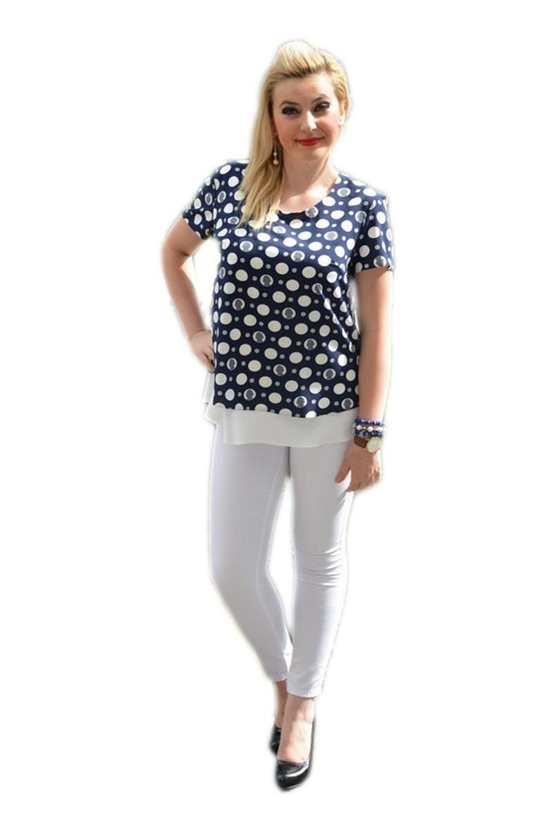 Bluza de zi, cu buline rafinate, D&J Exclusive, Bleumarin/Alb