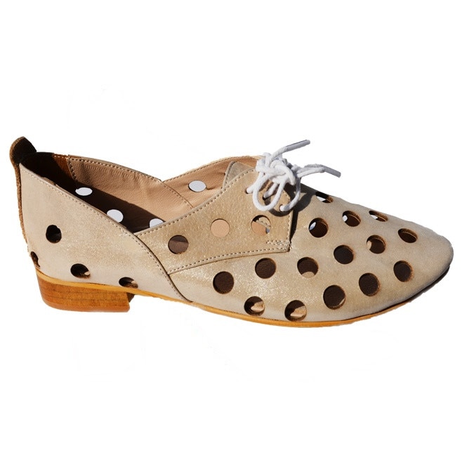 Pantofi de vara cu perforati si siret, D&J Exclusive, Auriu