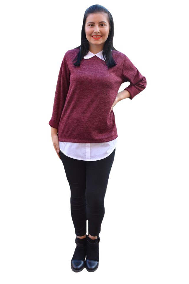 Bluza casual, flori mici albastre, D&J Exclusive, Marsala