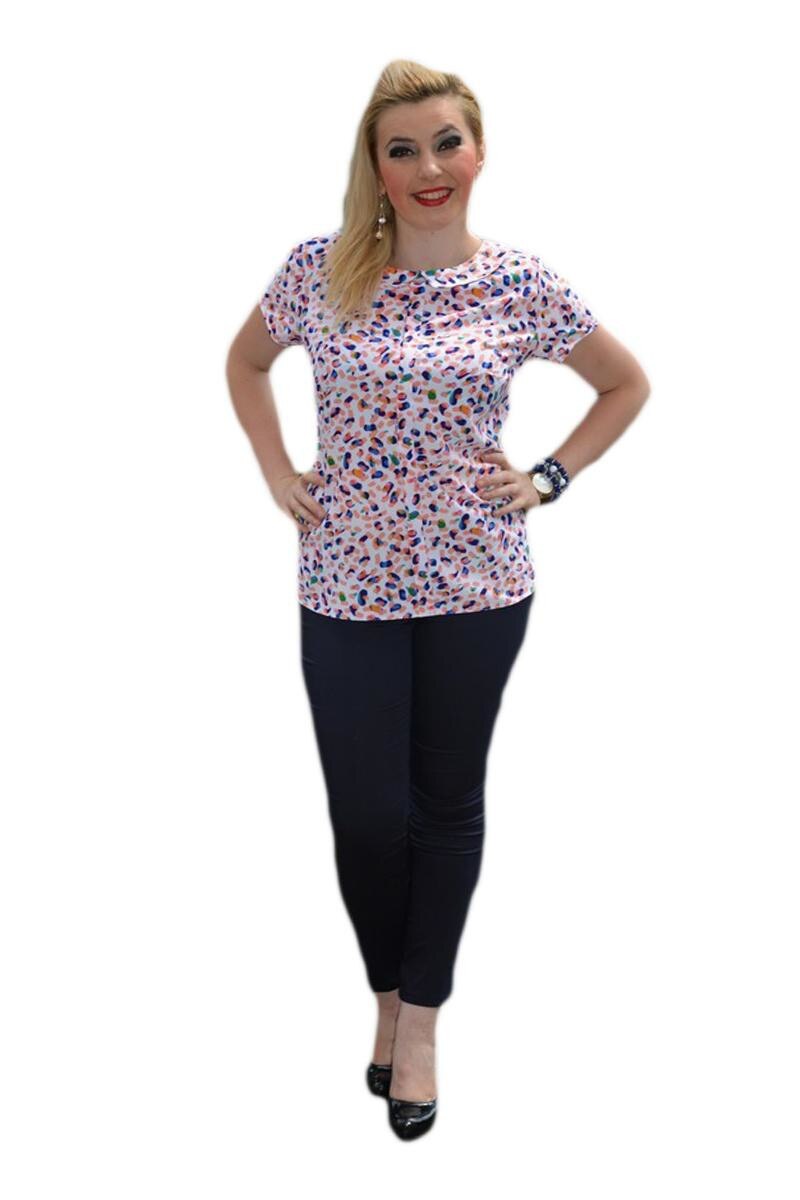 Bluza casual, flori mici albastre, D&J Exclusive, Portocaliu/Alb