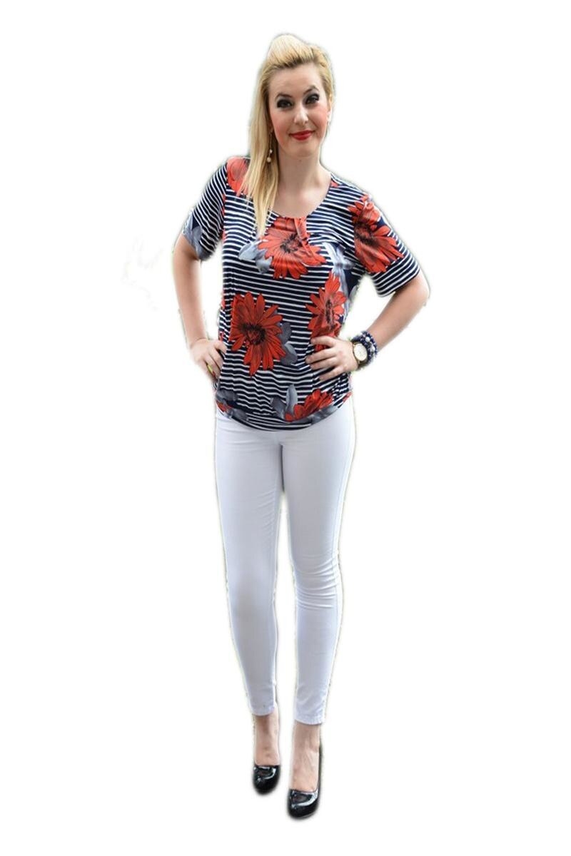 Bluza casual, bleumarin cu imprimeu paisley, D&J Exclusive, Bleumarin/Rosu