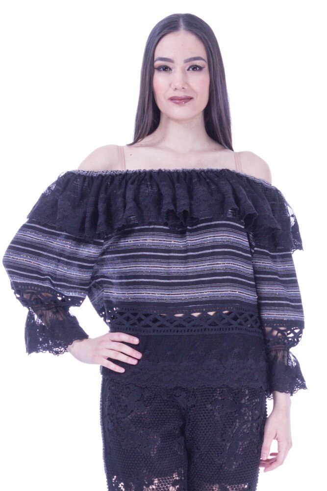 Bluza neagra/auriu vascoza cu aplicatii Liza Panait I-37E